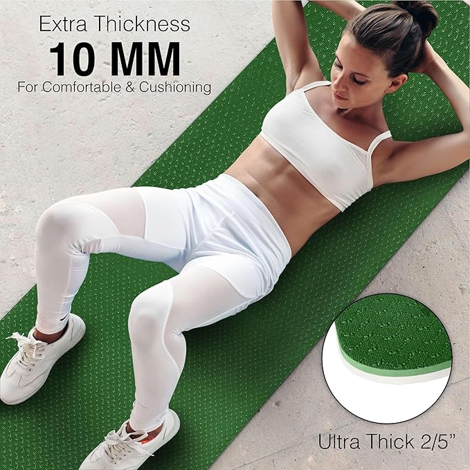 Extra Thick Exercise Yoga Mat with Strap - 2/5 Inch (10MM), Non-Slip Workout Mat for Yoga, Pilates, and Floor Exercises-GravixFit
