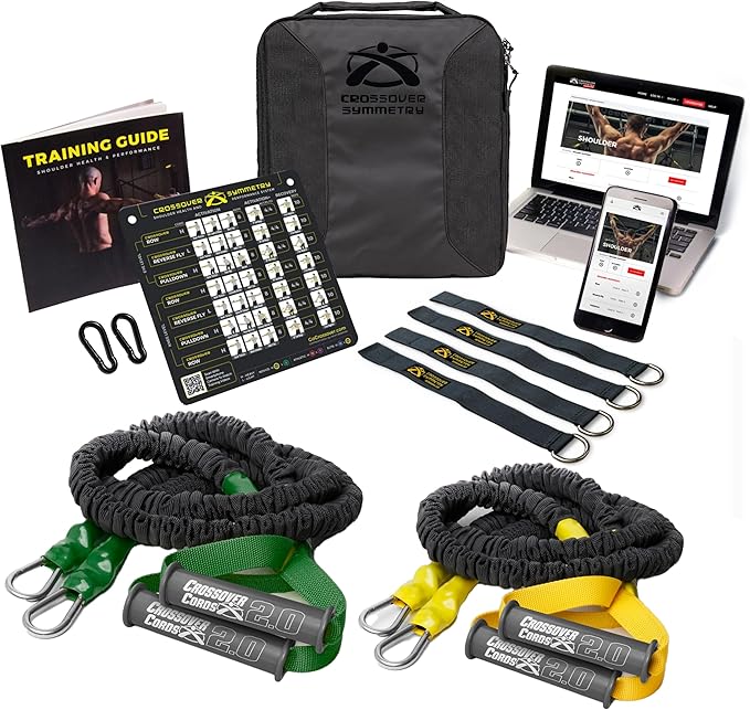 Crossover Symmetry Shoulder System Includes Two Sets of Resistance Bands Attachments Training Guide Exercise Chart Online Workouts for Home Fitness Rehab Rotator Cuff Exercises-GravixFit