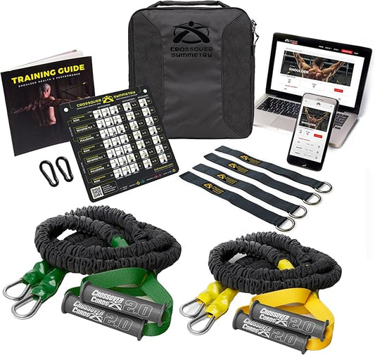 Crossover Symmetry Shoulder System Includes Two Sets of Resistance Bands Attachments Training Guide Exercise Chart Online Workouts for Home Fitness Rehab Rotator Cuff Exercises-GravixFit