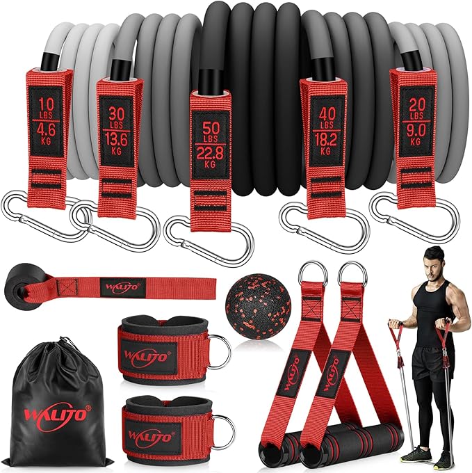 WALITO Resistance Bands Set - Exercise Bands with Handles, Door Anchor, Legs Ankle Straps, for Heavy Resistance Training, Physical Therapy, Muscle Training, Yoga, Home Workouts-GravixFit