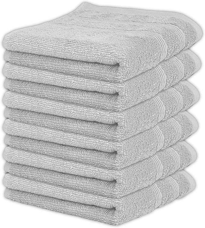 Kaufman - Premium Hand Towels Set for Bathroom, Spa, Gym, and Face Towel 100% Cotton Ring Spun, Ultra Soft Feel and Highly Absorbent Towels (Light Gray, 6-PK)-GravixFit