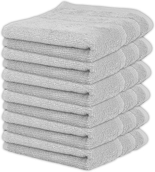 Kaufman - Premium Hand Towels Set for Bathroom, Spa, Gym, and Face Towel 100% Cotton Ring Spun, Ultra Soft Feel and Highly Absorbent Towels (Light Gray, 6-PK)-GravixFit