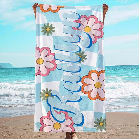 JML Personalized Beach Towel with Name, Custom Flower Beach Towel, Customized Microfiber Pool Towel, Quick Dry & Absorbent Swim Towel for Adult,Anniversary, Birthday, Summer Holiday,Vacation-GravixFit