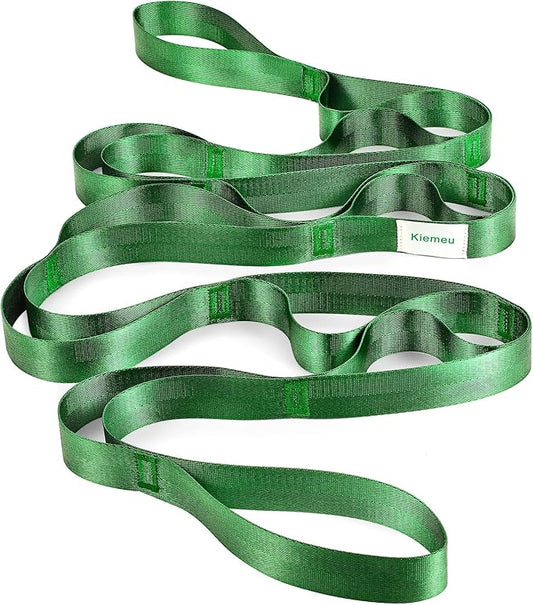 Stretch Strap With Loops For Physical Therapy, Yoga Straps For Stretching With Loops, Non-elastic Leg Straps For Knee Rehab, 8 ft Long x 1.2 inch Wide-GravixFit
