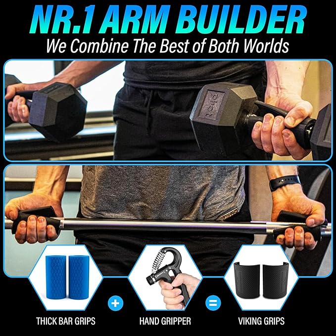 Vikingstrength Grip strength trainer Thick Grip - Combines Hand Exerciser Squeeze with Thick Grip, New Ultimate Forearm Strengthener, Patented Design, Enhances Grip Strength & Endurance, Fits All Bars, Barbells, & Dumbbells-GravixFit