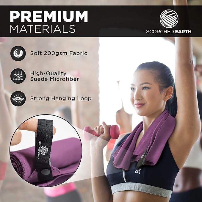 ScorchedEarth Microfiber Travel & Sports Towel Set - Quick Dry, Super Absorbent, Compact, Lightweight - for Camping, Backpacking, Hiking, Beach, Yoga, Swimming - Includes 2 Sizes + Carrying Bag & Clip-GravixFit