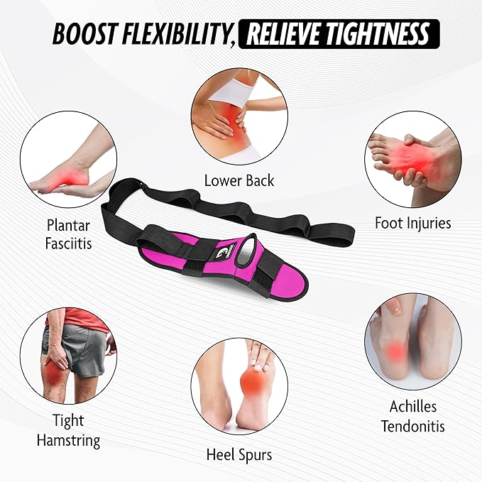DMoose Fitness Foot & Calf Stretcher with Adjustable Padded Stretching Strap for Plantar Fasciitis, Hamstring, Heel Spurs and Achilles Tendonitis Relief - Yoga Leg Stretch Strap for Flexibility-GravixFit