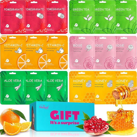 18 Pack Collagen Face Masks Skincare Bulk,Hydrating Spa Face Mask Beauty for Sensitive Skin,Sheet Mask for Skin Care, Facial Mask Sets Birthday Party Gifts for Women/Teen Girls/Kids-GravixFit