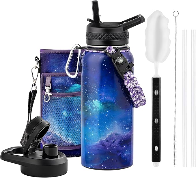 32oz Insulated Water Bottle, Triple Wall Vacuum Stainless Steel Water Bottles - Keeps Cold 48H, Reusable Metal water flask Jug for Gym, Sports, Camping, Hiking,Travel, Twilight Mist Purple-GravixFit