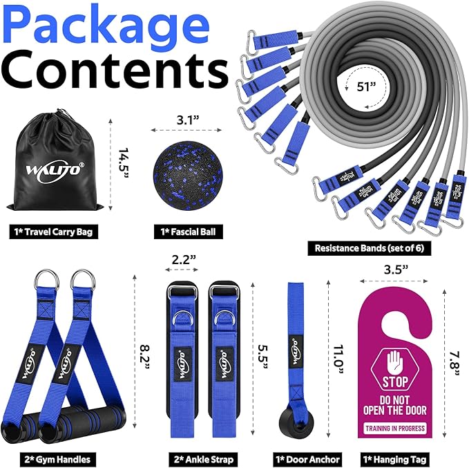 WALITO Resistance Bands Set - Exercise Bands with Handles, Door Anchor, Legs Ankle Straps, for Heavy Resistance Training, Physical Therapy, Muscle Training, Yoga, Home Workouts-GravixFit