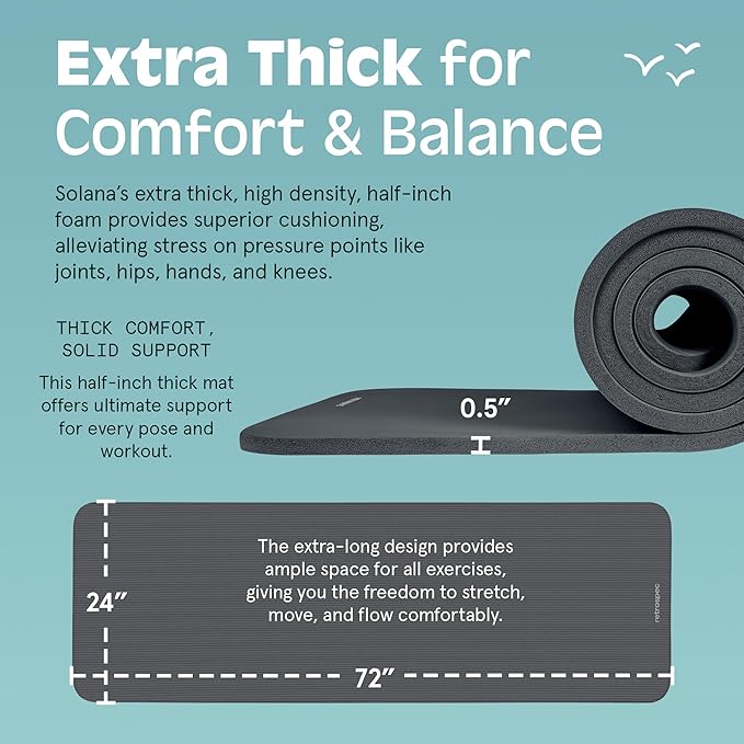 Retrospec Solana Yoga Mat 1/2" Thick w/Nylon Strap for Men & Women - Non Slip Exercise Mat for Yoga, Pilates, Stretching, Floor & Fitness Workouts-GravixFit