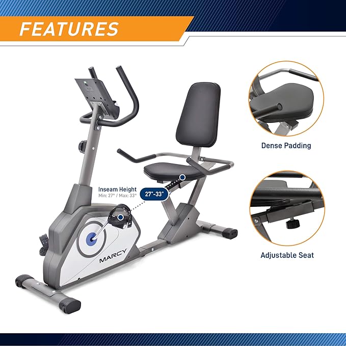 Marcy Magnetic Recumbent Exercise Bike with 8 Resistance Levels-GravixFit