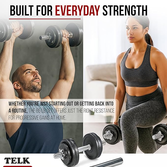 TELK – Adjustable Dumbbell Set – Home Gym Weight Set with Baked Enamel Cast Iron Plates – Space-Saving Free Weights for Strength Training-GravixFit