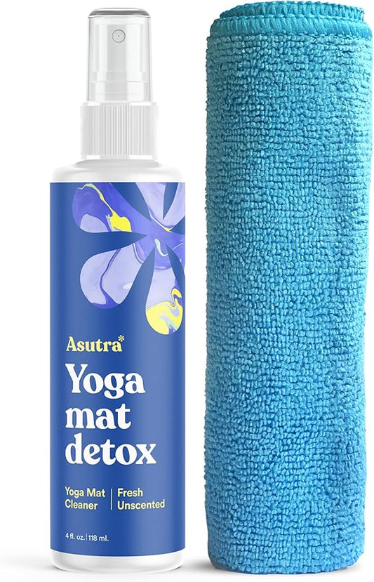 ASUTRA Yoga Mat Cleaner Spray (Fresh & Unscented), 4 fl oz - No Slippery Residue, Deep-Cleansing for Fitness Gear & Gym Equipment, Microfiber Towel Included-GravixFit