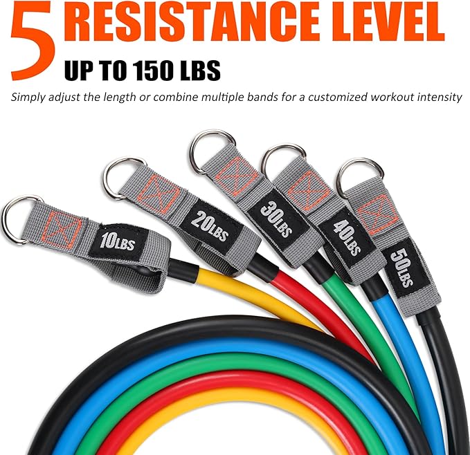 Resistance Bands with Handles for Working Out Women and Men, Exercise Bands with Door Anchor, Stretch Bands for Home Workouts, Simple Guide Included-GravixFit
