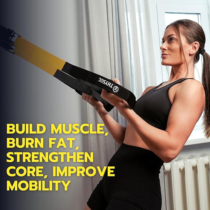 THYSOL® Resistance Trainer Pro Xtreme Straps Army | Sling Trainer Set with Adjustable Door Anchor | Fitness Home Workouts - Suitable for Travelling & for Training Indoor & Outdoor (Yellow)-GravixFit
