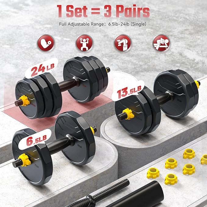 FEIERDUN Adjustable Dumbbells, 40/48/68/88lbs Free Weight Set with 4 Modes, Used as Barbell, Kettlebells, Push up Stand, Fitness Exercises for Home Gym Suitable Men/Women-GravixFit