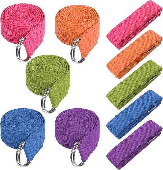 10 Pcs Yoga Strap 8ft Yoga Stretching Exercise Band Stretching Belt with Adjustable Metal D Ring Buckle Loop for Pilates, Dance, Physical Therapy, Gym Workout-GravixFit