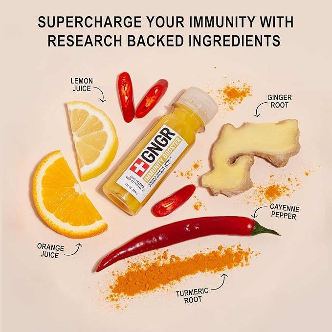 '+GNGR Immunity Booster Organic Ginger and Turmeric Shot - Cold Pressed Ginger Shots with Turmeric, Cayenne Pepper, Orange, Lemon for All Natural Immune & Digestive Support (2 Oz, Pack of 12)-GravixFit