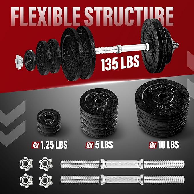 Yes4All Old School Adjustable Dumbbell Set with Weight Plates, Star Lock Collars/Connector, 40lbs to 200lbs Adjustable Weight Plates Set-GravixFit