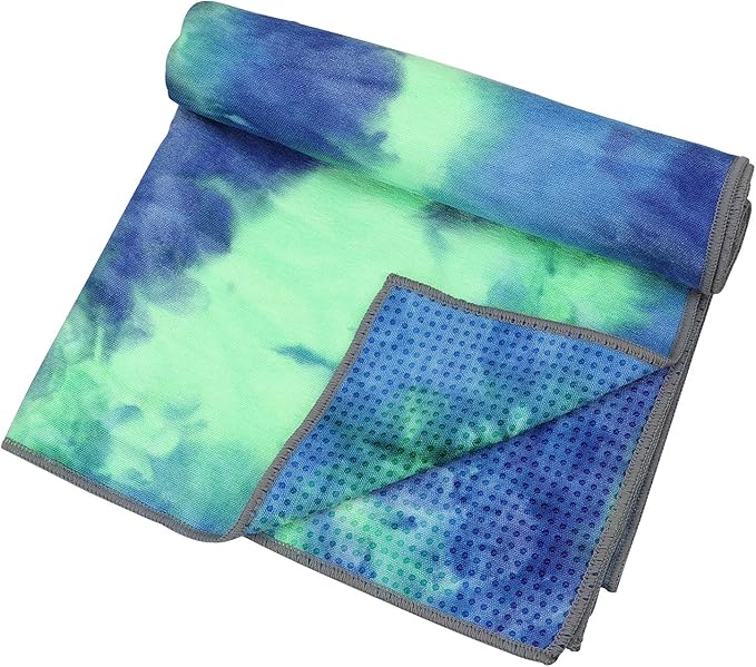 Yoga Towels , Non Slip Hot Yoga Towel Skidless Waffle Texture, 100% Absorbent Odorless Microfiber Yoga Blanket, Standard Sized 24 inchx72 inch Mat Towel,for Hot Yoga, Bikram, Pilates (Bule & Green)…1-GravixFit