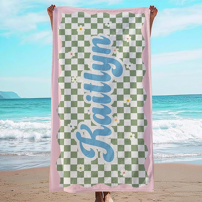 JML Personalized Beach Towel with Name, Custom Flower Beach Towel, Customized Microfiber Pool Towel, Quick Dry & Absorbent Swim Towel for Adult,Anniversary, Birthday, Summer Holiday,Vacation-GravixFit