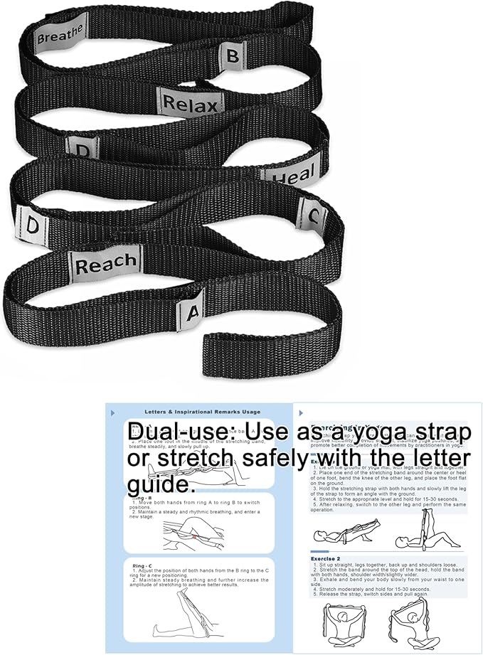 Stretching Strap Yoga Strap with 10 Loops, Non-Elastic Stretch Band for Physical Therapy, Flexibility, Exercise, Pilates, Dance & Gymnastics Workout-GravixFit