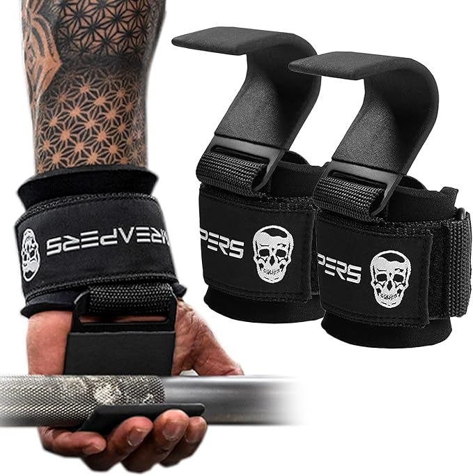 Gymreapers Weight Lifting Hooks (Pair), Heavy Duty Power Wrist Straps Hand Grip Support For Deadlifts, Pull Ups, Shrugs - Gym Gloves For Men and Women-GravixFit