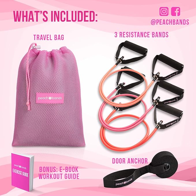 Peach Bands Resistance Tube Bands Set - Exercise Bands with Handles, Door Anchor and Workout Guide-GravixFit