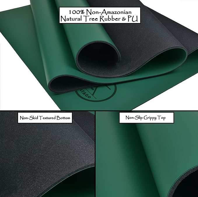 Tatago Hot Yoga Mat Non Slip-Professional Grade Natural Rubber Yoga Mat, Pliates Mat, Stretching Mat or exercise mats for home workout. Nonslip for Hot and Sweaty Classes. Includes Yoga Strap for Carrying and Stretching too.-GravixFit