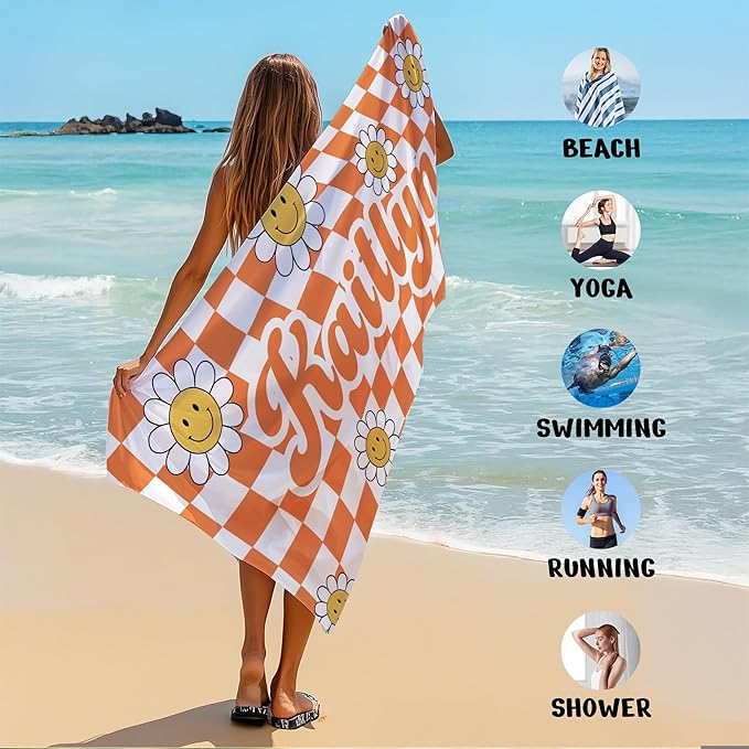 JML Personalized Beach Towel with Name, Custom Flower Beach Towel, Customized Microfiber Pool Towel, Quick Dry & Absorbent Swim Towel for Adult,Anniversary, Birthday, Summer Holiday,Vacation-GravixFit