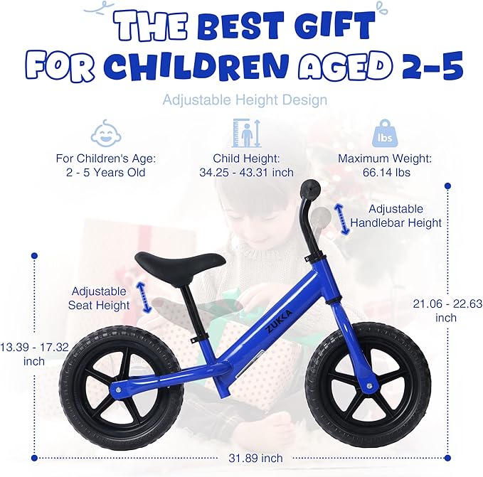 12 inch Toddler Balance Bike Adjustable Handlebar & Seat Anti-Slip Grip Suitable for 2-5 Years Old with Footrest Lightweight for Tolddlers Boys Girls Multiple Colors to Choose-GravixFit