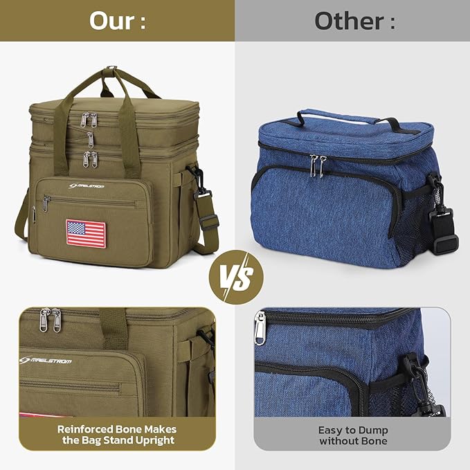 Maelstrom Tactical Lunch Box for Men, 23L Insulated Lunch Bag, Expandable Double Deck Cooler Bag, Lightweight Leakproof Tote Bag With Side Tissue Pocket, Suit For Men and Women, Khaki-GravixFit