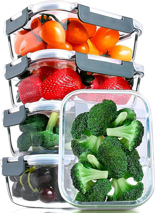 M MCIRCO [5-Packs, 30 Oz] Glass Meal Prep Containers with Snap Locking Lids Glass Food Containers,Airtight Lunch Container,Microwave, Oven, Freezer and Dishwasher-GravixFit