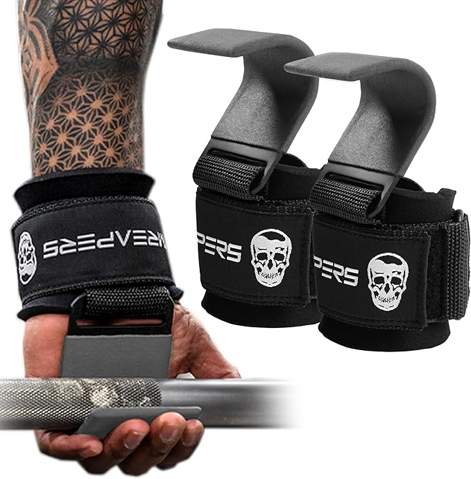 Gymreapers Weight Lifting Hooks (Pair), Heavy Duty Power Wrist Straps Hand Grip Support For Deadlifts, Pull Ups, Shrugs - Gym Gloves For Men and Women-GravixFit