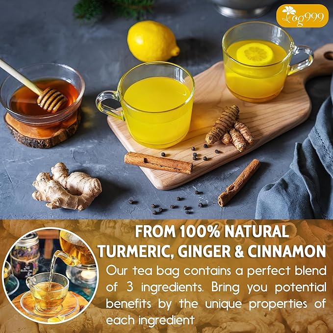 120 Bags Premium Turmeric Ginger Cinnamon Tea, Improve Digestion, Support Brain, Weight, Skin and Sleep, Eco-Conscious Tea Bags and Premium Natural Ingredients. Turmeric Ginger Herbal Tea. No Sugar, No Caffeine, No Gluten, Vegan.-GravixFit