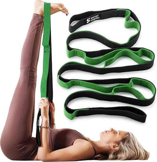 SPECIAL SUPPLIES Yoga Strap for Stretching, Stability Training, Fitness, Flexibility, Physical Therapy, Home Workout Equipment, Strength Training, and Pilates (Green)-GravixFit