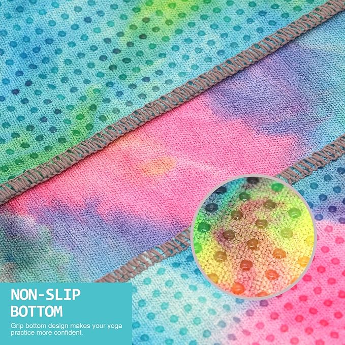 Eunzel Yoga Towel,Hot Yoga Mat Towel with Grip Dots Sweat Absorbent Non-Slip for Hot Yoga, Pilates and Workout 24" x72", Yellow & Blue & Pink-GravixFit