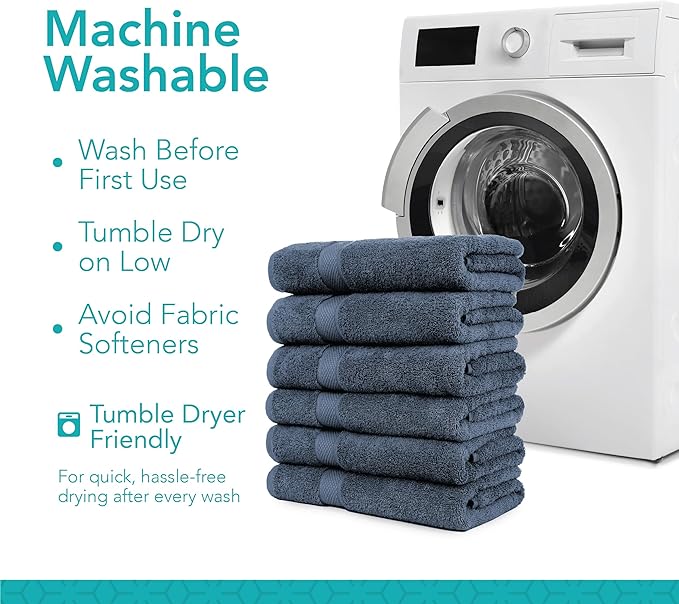 Pleasant Home Bath Towels Set of 6 (24” x 50”) 100% Cotton, 515 GSM | Lightweight, Soft & Absorbent Luxury Towels for Bathroom | for Gym, Pool & Spa | 6 Pack, Navy-GravixFit