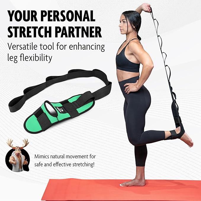 DMoose Fitness Foot & Calf Stretcher with Adjustable Padded Stretching Strap for Plantar Fasciitis, Hamstring, Heel Spurs and Achilles Tendonitis Relief - Yoga Leg Stretch Strap for Flexibility-GravixFit