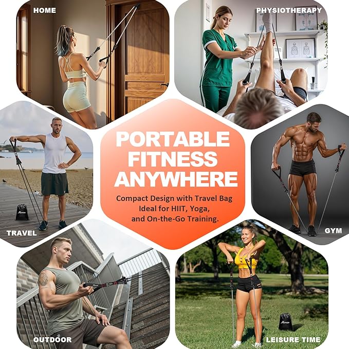 HPYGN Resistance Bands, Exercise Bands with Handles, Fitness Bands, Workout Bands with Door Anchor and Ankle Straps, for Heavy Resistance Training, Physical Therapy, Shape Body, Yoga, Home Workout Set-GravixFit