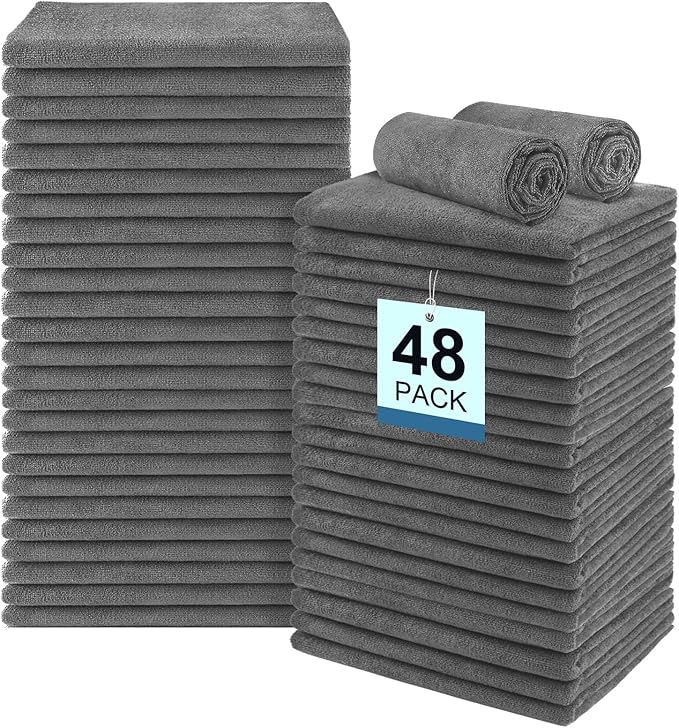 48 Pack Gym Towels Set - Highly Absorbent and Quick Drying Microfiber Salon Towels, Premium Hand Cloths for Bathroom, Gym, Shower, Hotel, and Spa - 16x27 inch (Grey)-GravixFit