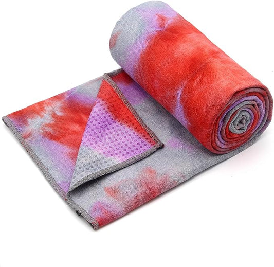 Eunzel Yoga Towel,Hot Yoga Mat Towel with Grip Dots Sweat Absorbent Non-Slip for Hot Yoga, Pilates and Workout 24" x72", Red & Gray-GravixFit
