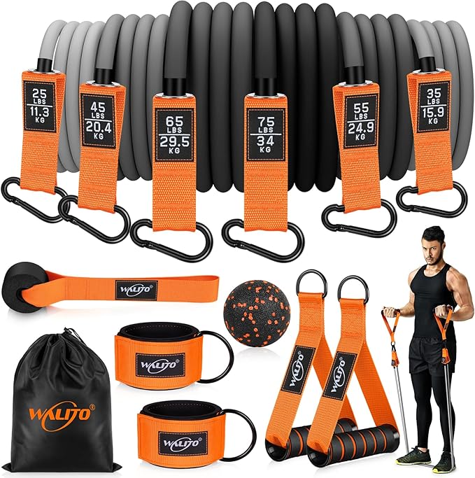 WALITO Resistance Bands Set - Exercise Bands with Handles, Door Anchor, Legs Ankle Straps, for Heavy Resistance Training, Physical Therapy, Muscle Training, Yoga, Home Workouts-GravixFit