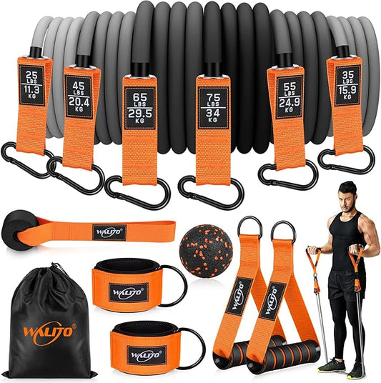 WALITO Resistance Bands Set - Exercise Bands with Handles, Door Anchor, Legs Ankle Straps, for Heavy Resistance Training, Physical Therapy, Muscle Training, Yoga, Home Workouts-GravixFit