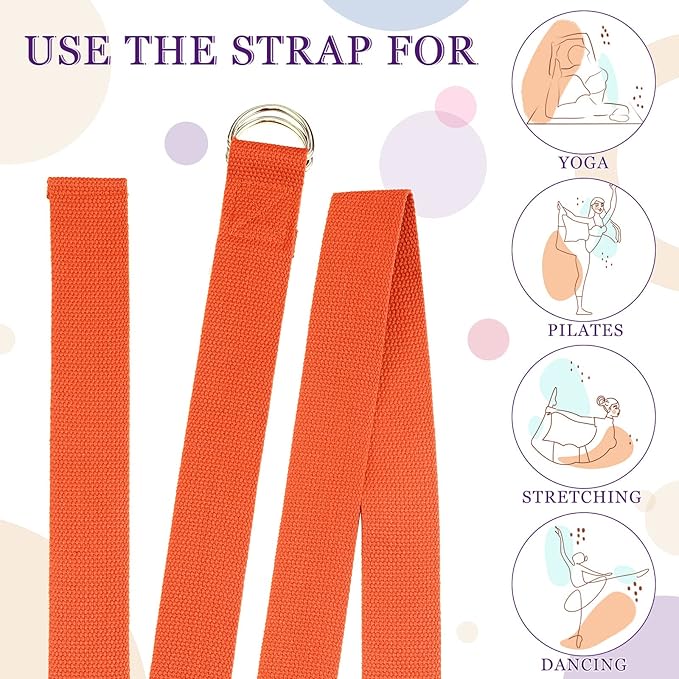 Leyndo 24 Pieces Yoga Strap Stretching Pilates Exercise Adjustable Straps 6 ft Non Elastic Yoga Belt with Adjustable D Ring Buckle for Pilates Gym Workouts Fitness-GravixFit