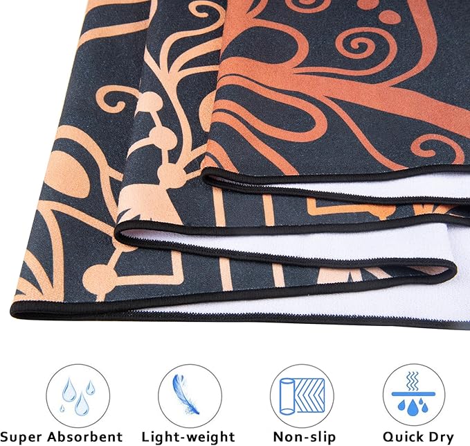 QiyI Yoga Mat Towel with Corner Pockets, Non Slip Sweat Absorbent Hot Yoga Towels, Soft Yoga Blankets with Travel Bag, Skidless Mat Cover for Workout, Gym, Fitness - 70"x26", Luxury Golden Mandala-GravixFit