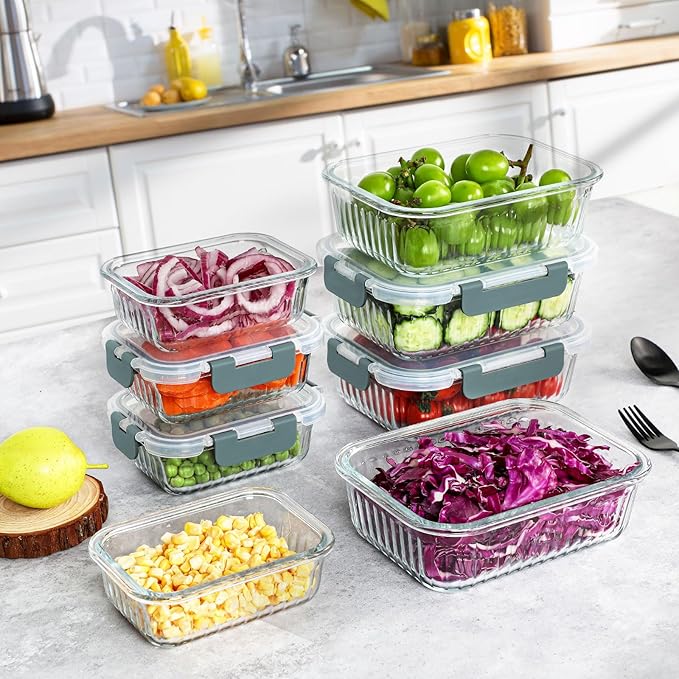 10 Packs Glass Meal Prep Containers with Lids, Glass Food Storage Containers Set, Airtight Lunch Containers, Microwave, Oven, Freezer and Dishwasher Safe, Gray-GravixFit