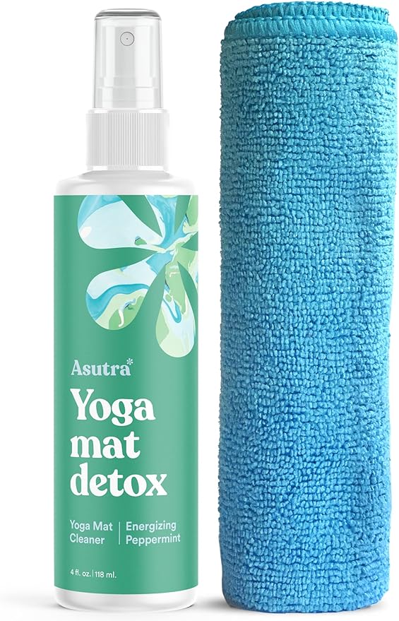 ASUTRA Yoga Mat Cleaner Spray (Energizing Peppermint), 4 fl oz - No Slippery Residue, Organic Essential Oils, Deep-Cleansing for Fitness Gear & Gym Equipment, Microfiber Towel Included-GravixFit