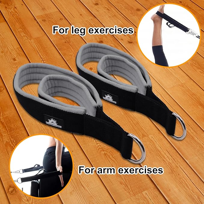 1 Pair Enhanced Pilates Double Loop Straps for Reformer, Thickened D-Ring Handle Straps, Yoga Exercise Accessories in 2 Lengths and Multicolor for Home Gym Workout-GravixFit